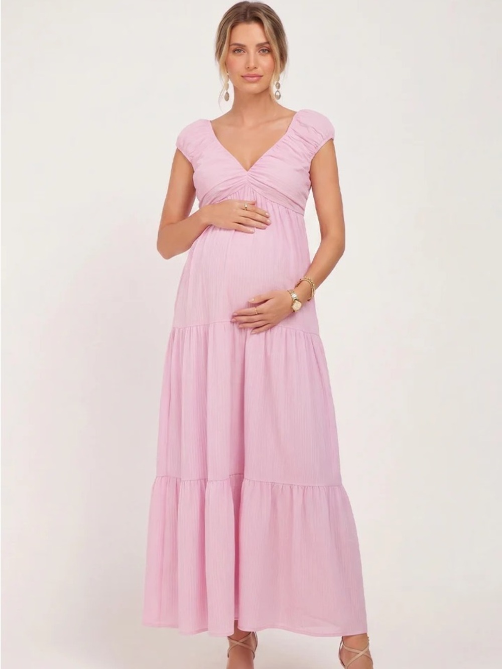 Summer Mae V Neck Maternity Maxi Dress | Pleated Bump Friendly Vacation Dress